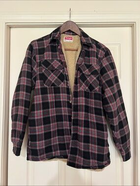 Wrangler Black & Red Plaid Sherpa-Lined Shirt Jacket